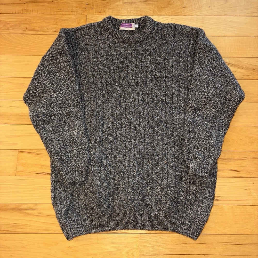 Highland Home Industries Pure New Wool Cable Knit Pullover Sweater Gray Men's XL